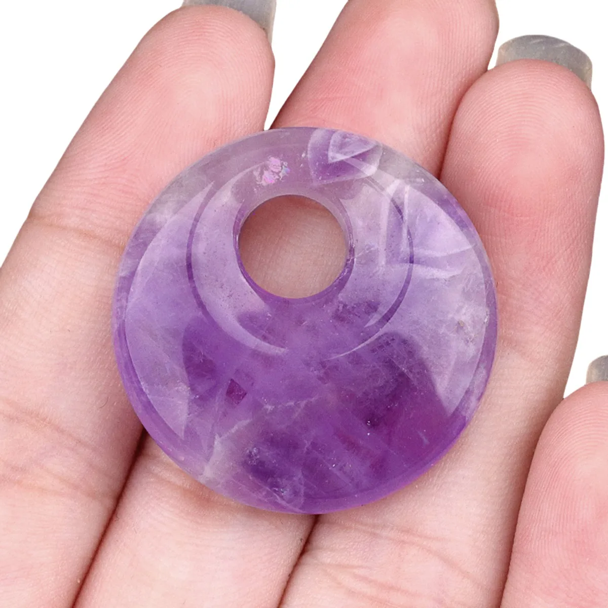 Amethyst 30MM Donut Gemstone Charms for Making Jewelry 8MM Hole Polishing Crystal Round Lucky Coin Protection Safety Healing