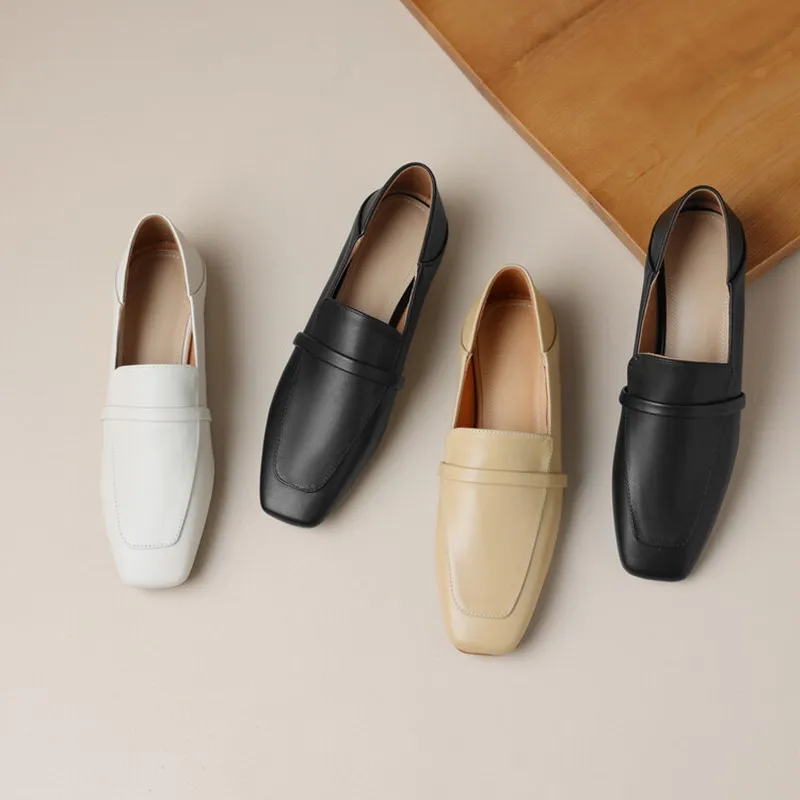 

Flat Women's Loafers Genuine Leather 2026 New Spring Vintage Square-Toe Women's Shoes Large Size British Style Shoes Women