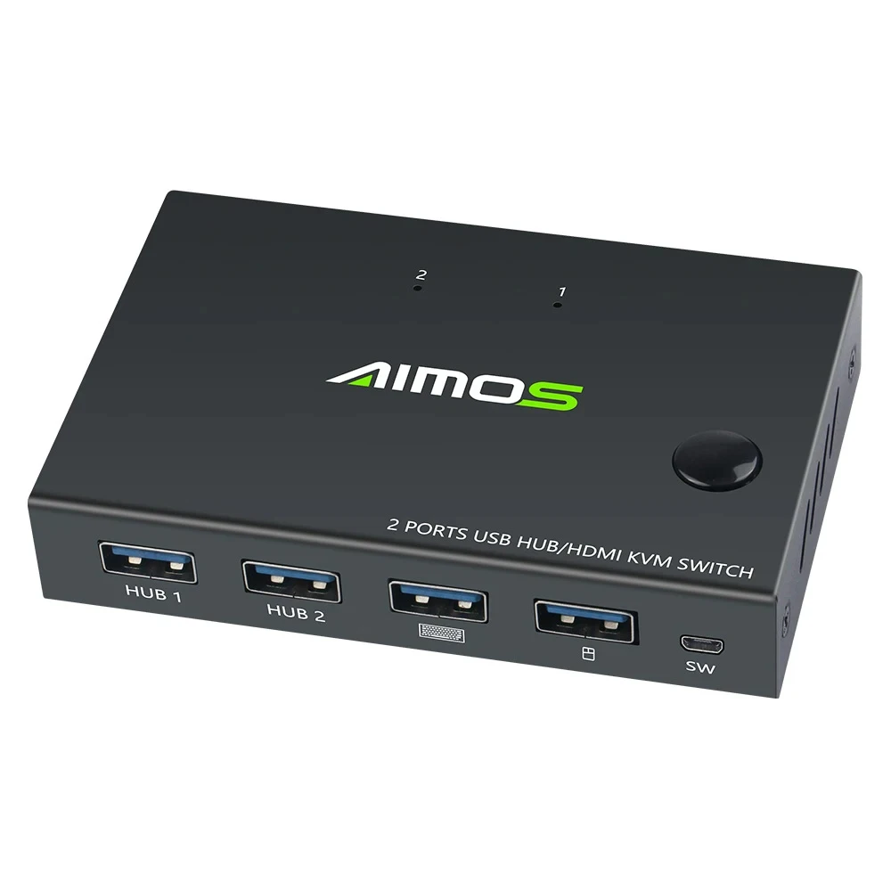 

Aimos 2 In 1 Out 4K USB HDMI KVM Switch Box for 2 PC Sharing Keyboard Mouse Printer Plug Paly Video Display USB Swltch Splitter