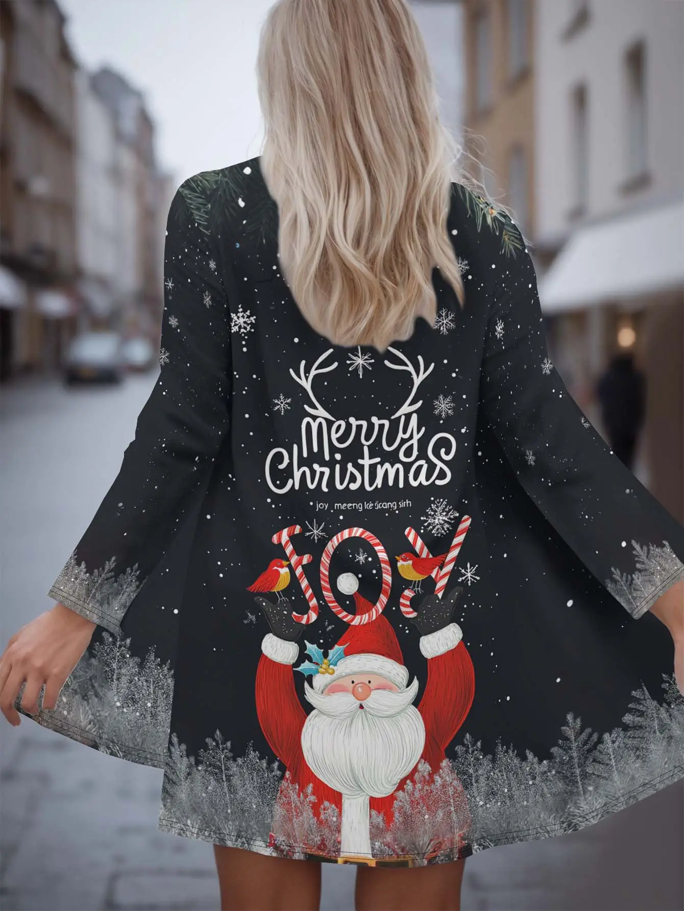 

Женский рождественский кардиган с принтом Санта-Клауса 2025 года, свободный крой с 3D-графикой, открытый крой с длинными рукавами спереди, праздничная праздничная одежда