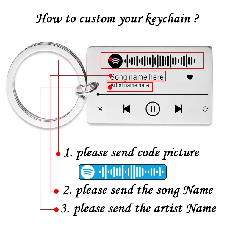 

Spotify Song Code Music Singer Name Personalized Keychain Stainless Steel Code Custom Tag Key Ring Boyfriend Girlfriend Gift ﻿