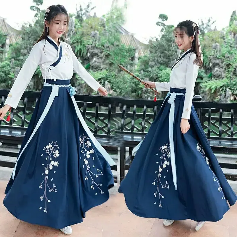 Hanfu الصينية الهانبوك الإناث زي الكبار طالب مينغ صنع تحسين الخصر طول ردائه اليومي طوق مجموعات فستان الحفلات