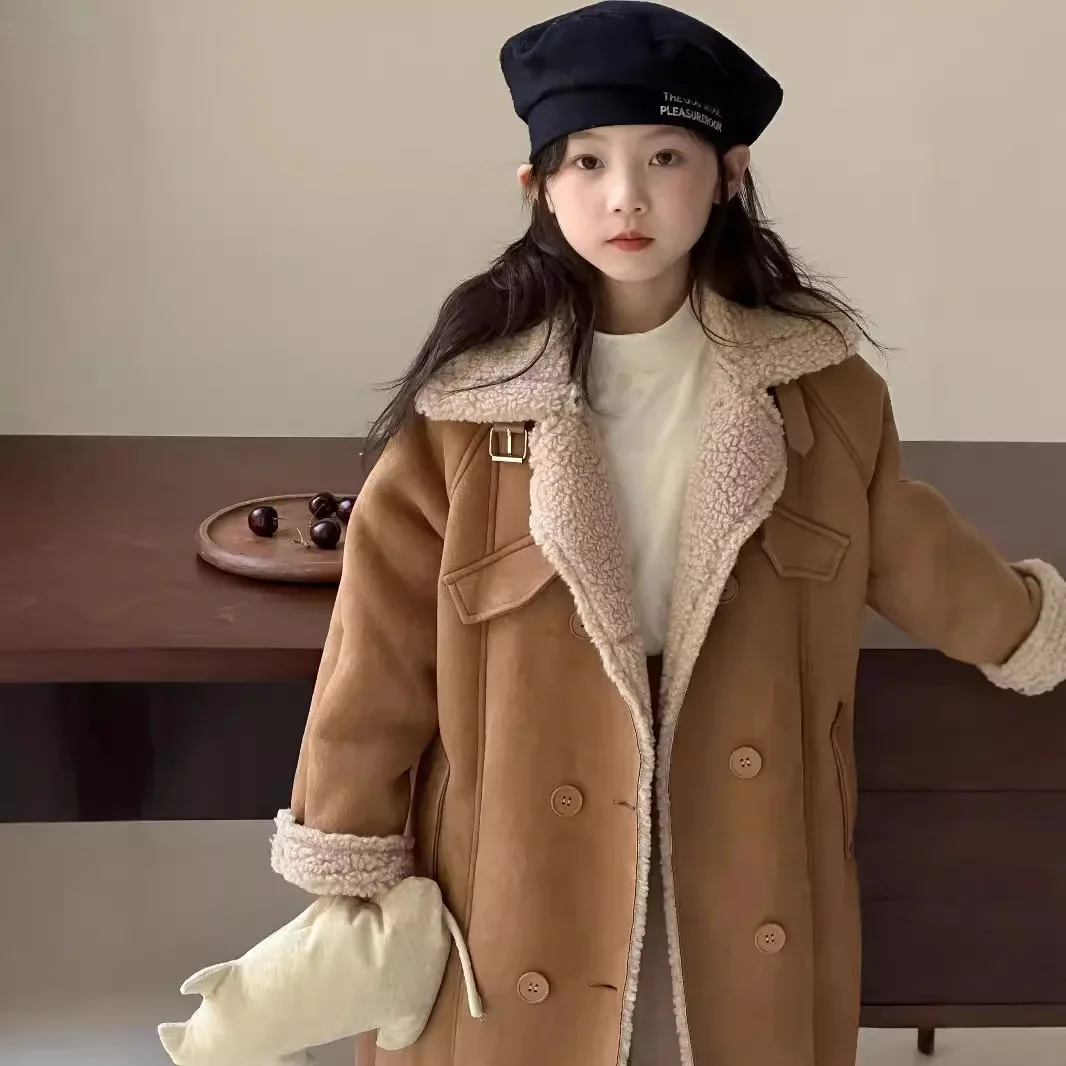 Children clothing thickened warm long coat 2024 winter new girls fashion temperament casual Korean style all matching coat