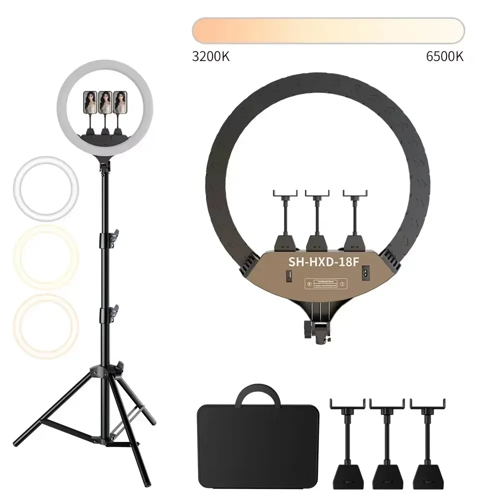 NEUES 45CM / 18 Zoll RING-LIGHT 18F mit 9 Auswahlmöglichkeiten für verschiedene Stile, großes Ring-Light 18 Zoll, Selfie-LED-Videolampe mit Stativ und Handyhalterung für YouTube Live-Licht,