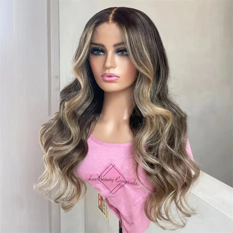 28 Inch 5x5 Silk Base Wave Jewish Human Hair Highlight Blonde With BabyHair HD Lace European Hair Preplucked Glueless Daily