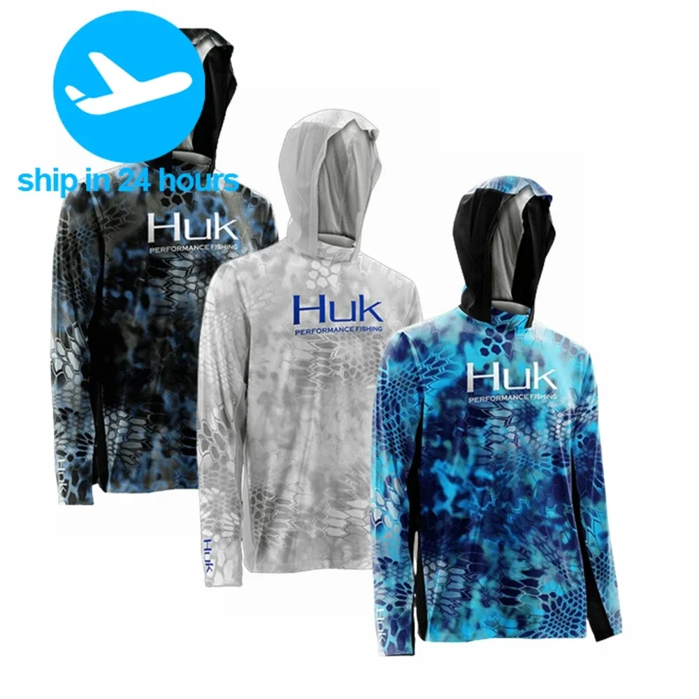 HUK Sun Protection Clothing Lightweight Fishing Shirt Fishing Hoodie Long sleeves Shirt for Men Quick Dry Fishing Hiking UPF 50