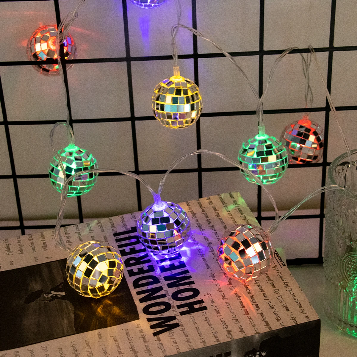1.5 متر LED كرة مرآة سلسلة ضوء بطارية تعمل الفضة ديسكو الكرة ضوء 70s 80s ديسكو حفلة حلي معلقة ديكور الغرفة #4