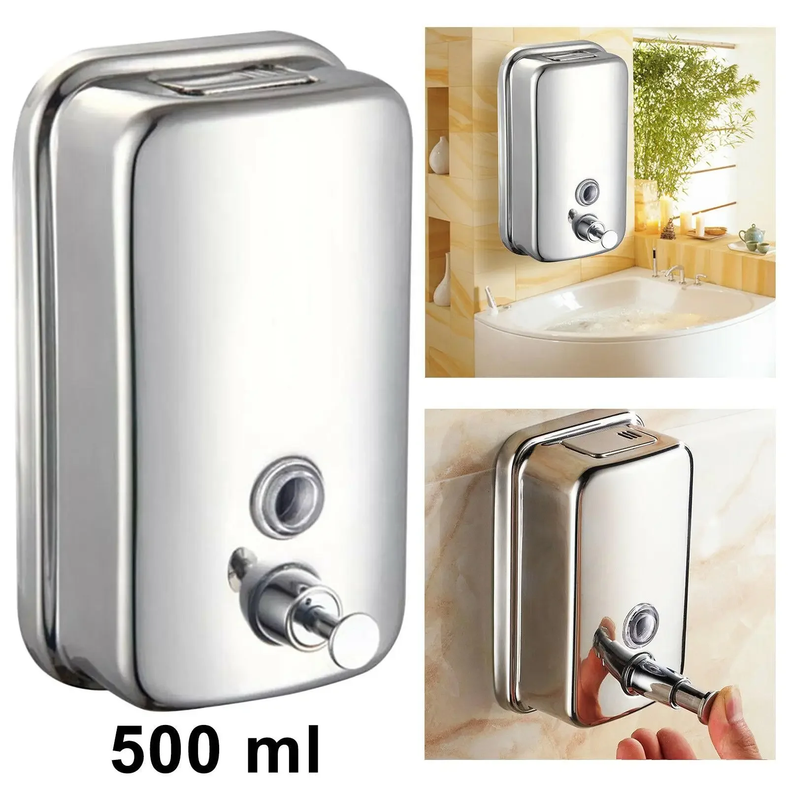 500ML Soap Dispenser Bathroom Wall Mounted Hand Sanitizer Bottle Press Shampoo Shower Gel Box Wall Hanging Stainless Steel