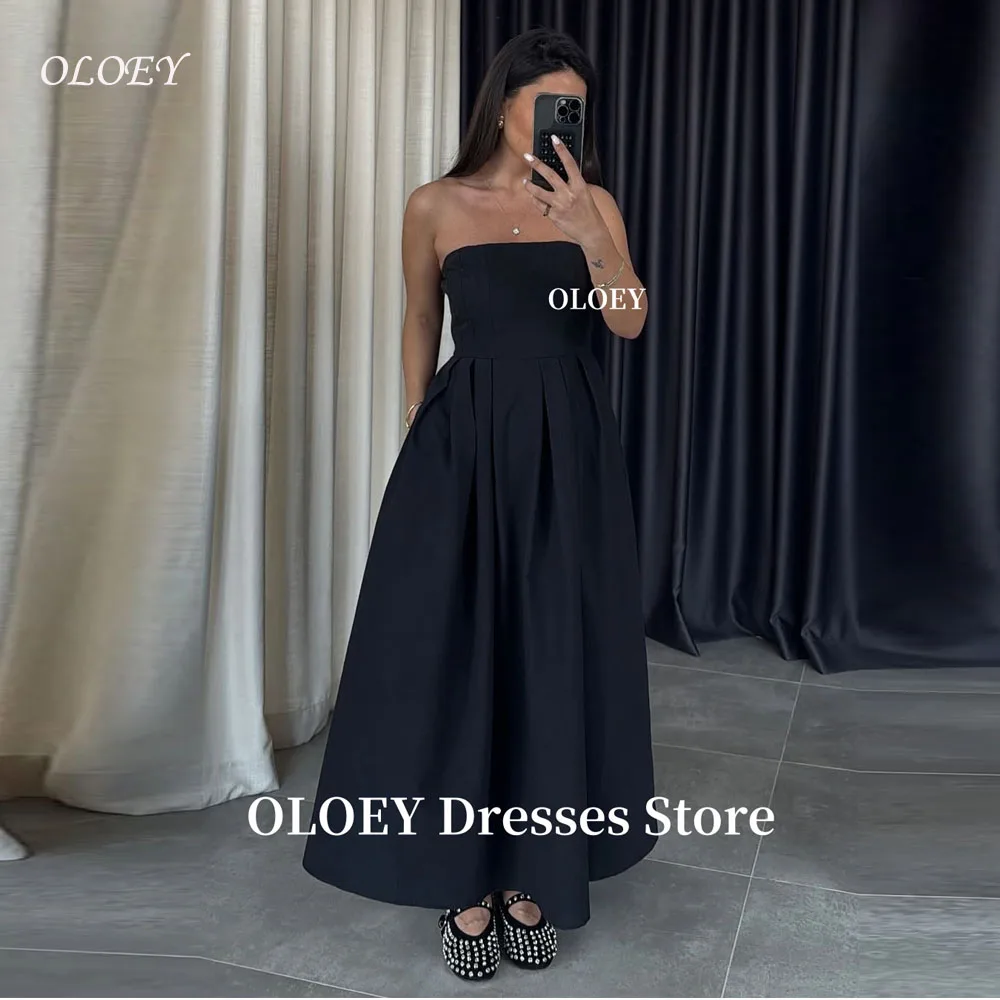 

OLOEY Simple A Line Navy Blue Womens Evening Party Dresses Arabic Women Satin Ankle Length Prom Gowns Customized Plus Size
