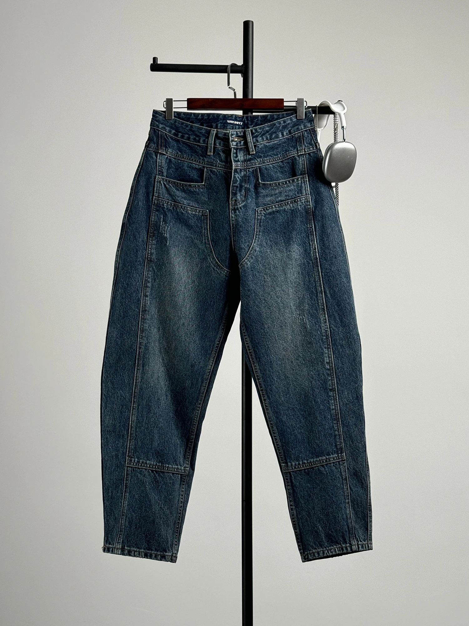 

Trendy High Quality Loose Straight Leg Jeans Vintage Distressed Turquoise Buckle Casual Cotton Polyester Blend Men's Jeans