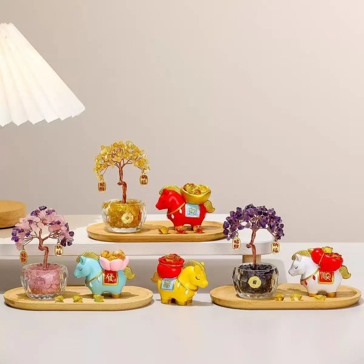 

Кристаллические денежные деревья с цитрином в форме милых лошадей, ручная работа из гравия, для декора дома и офиса, подарок на новоселье и день рождения