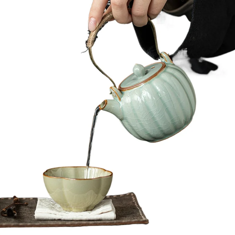 

Guochao five famous kilns Ru kiln tea set ceramic teapot tea cup gift box gift