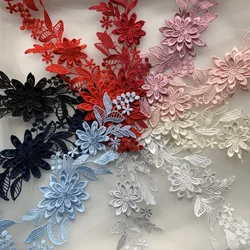 2PCS Multi Color Polyester Embroidery Sew On Dress Lace Applique Flower Patch Dancing Garment Accessories