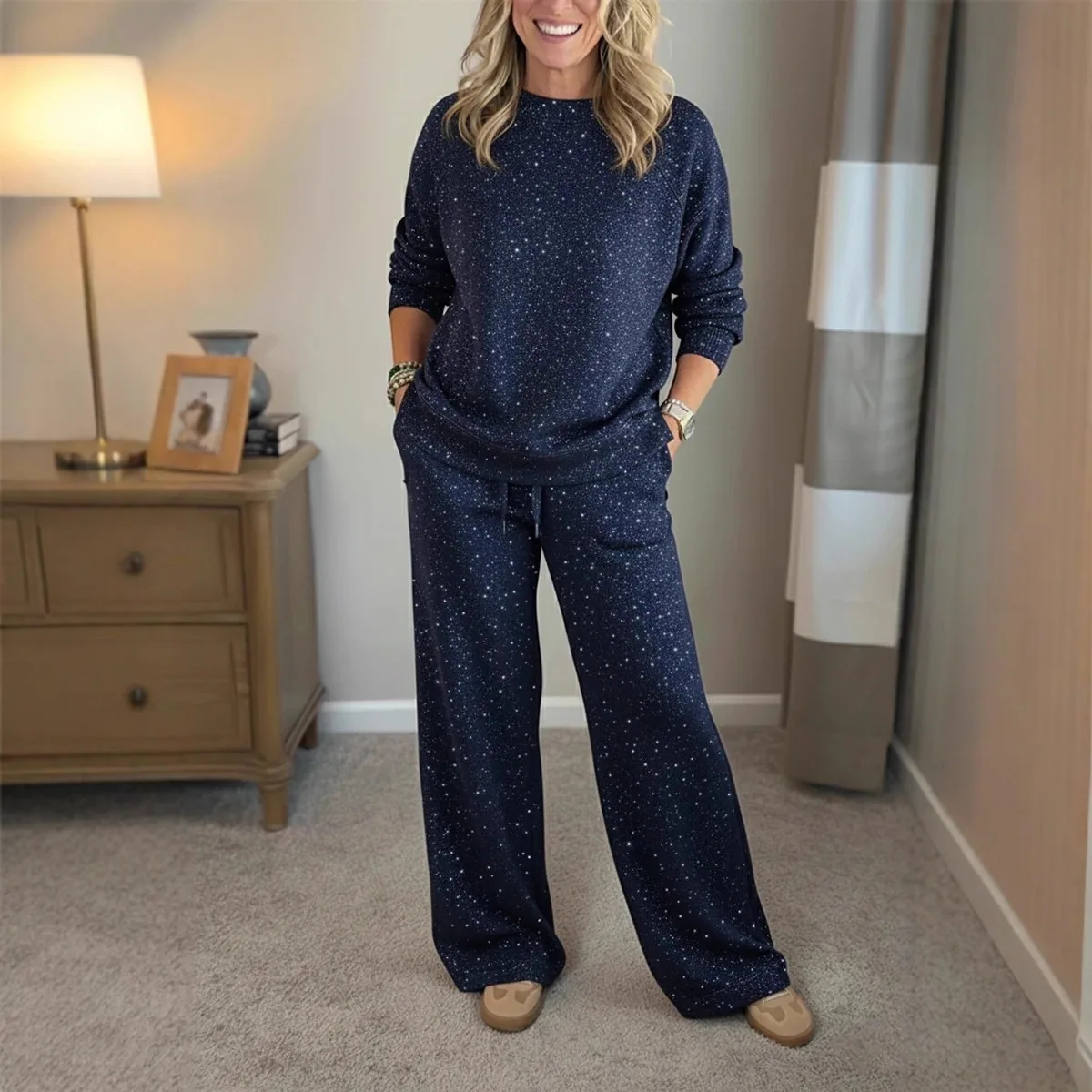 Conjunto Deportivo Mujer Spring Autumn Outdoor Elegant Suit Womens Round Neck Long Sleeve Sweater Drawstring Pants Two-piece Set