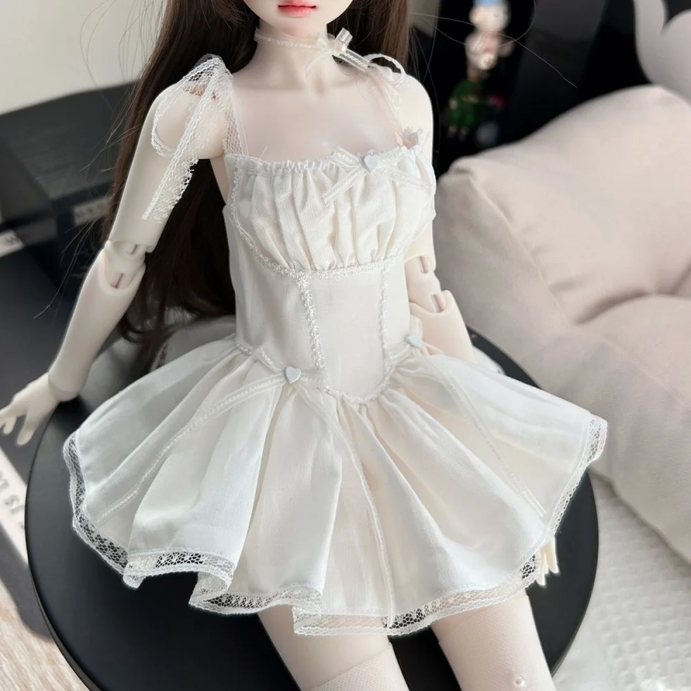 

bjd Doll clothes fit into 1/4 size white halter dress waist pleated skirt doll accessories