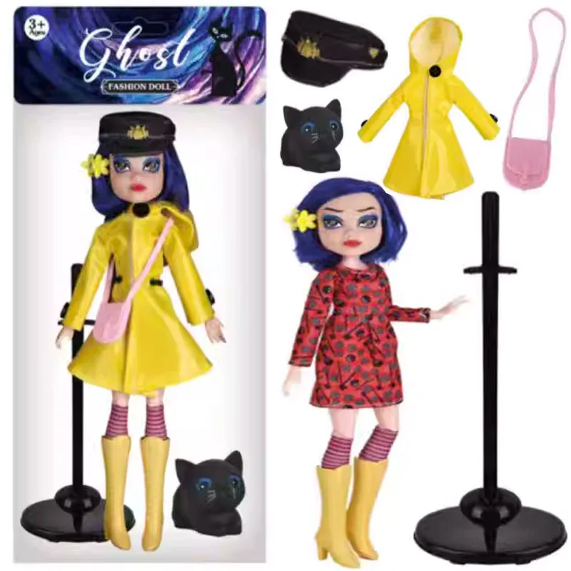 2026 Hot Ghost Mom Caroline Doll, Muñeca Articulada con Impermeable Amarillo, Versión Gato Negro, Set de Vestir, Juguete, Adorno, Regalo de Cumpleaños