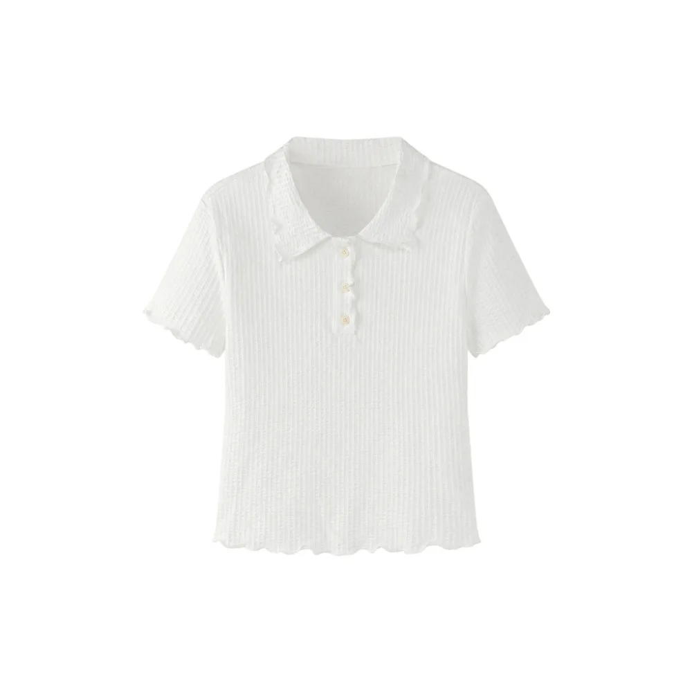 

Women's Knitted Short-Sleeve T-Shirt — 2026 Spring/Summer New Arrival: Cropped Polo Top
