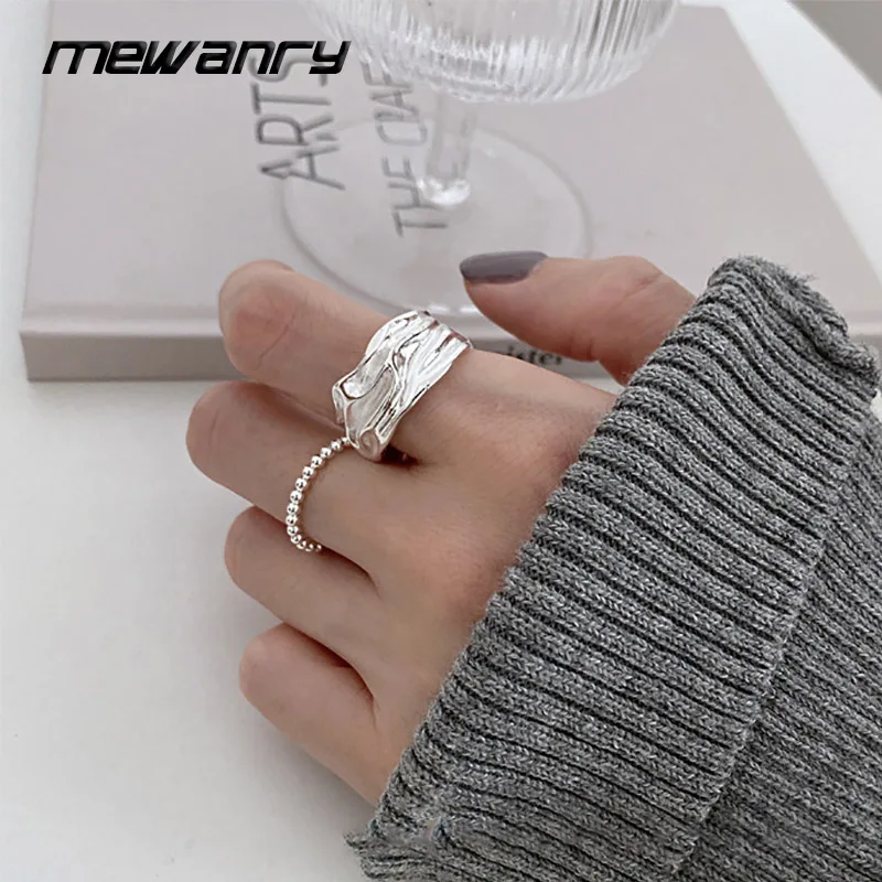 Mewanry Silver Color Irregular Texture Ring For Women Couple Trendy Personality Minimalist Hip Hop Vintage Birthday Jewelry Gift
