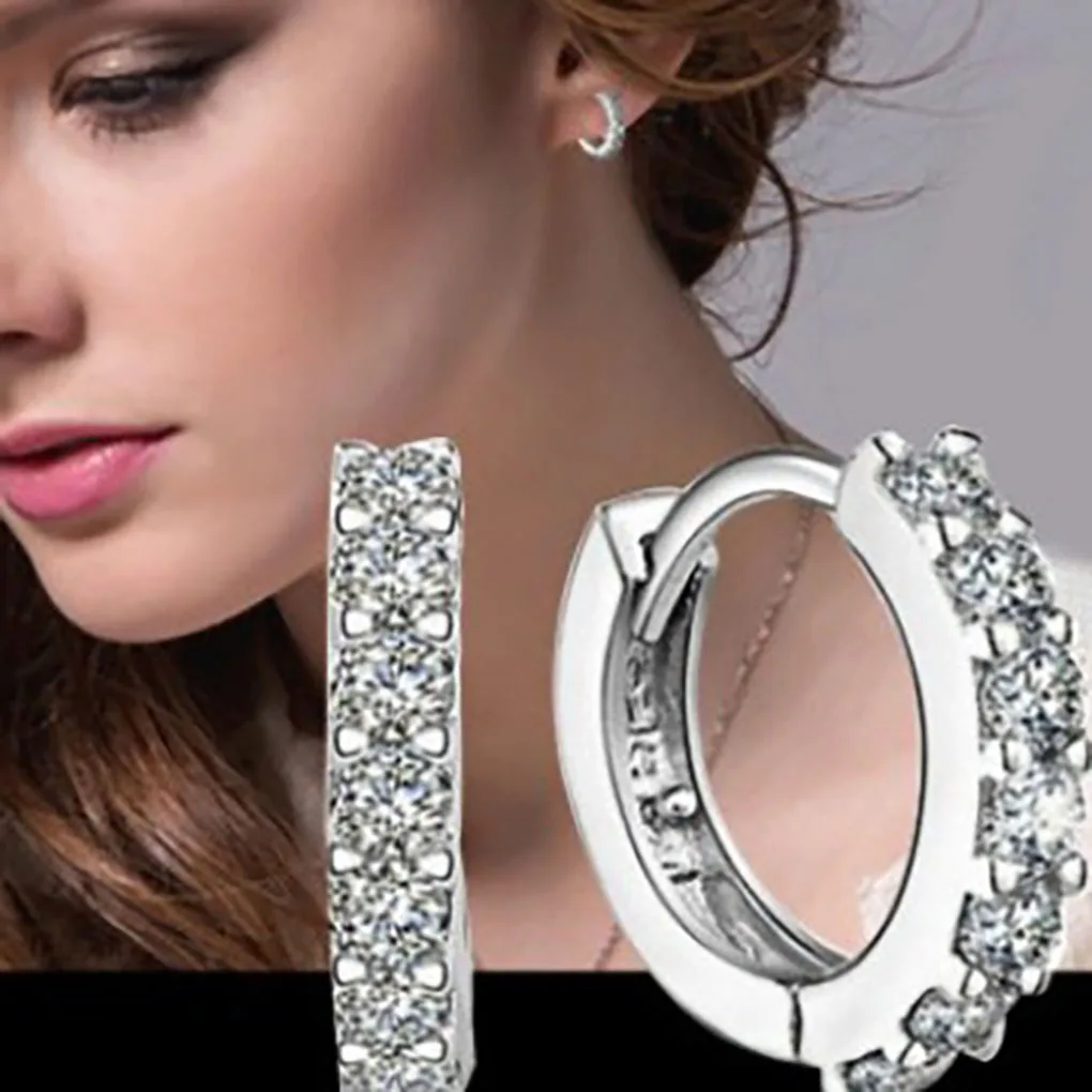 

Fast Ship Newest Luxury Romantic Women Jewelry 925 sterling silver Plated Rhinestone Crystal Hoop Earrings For Women Wholesale