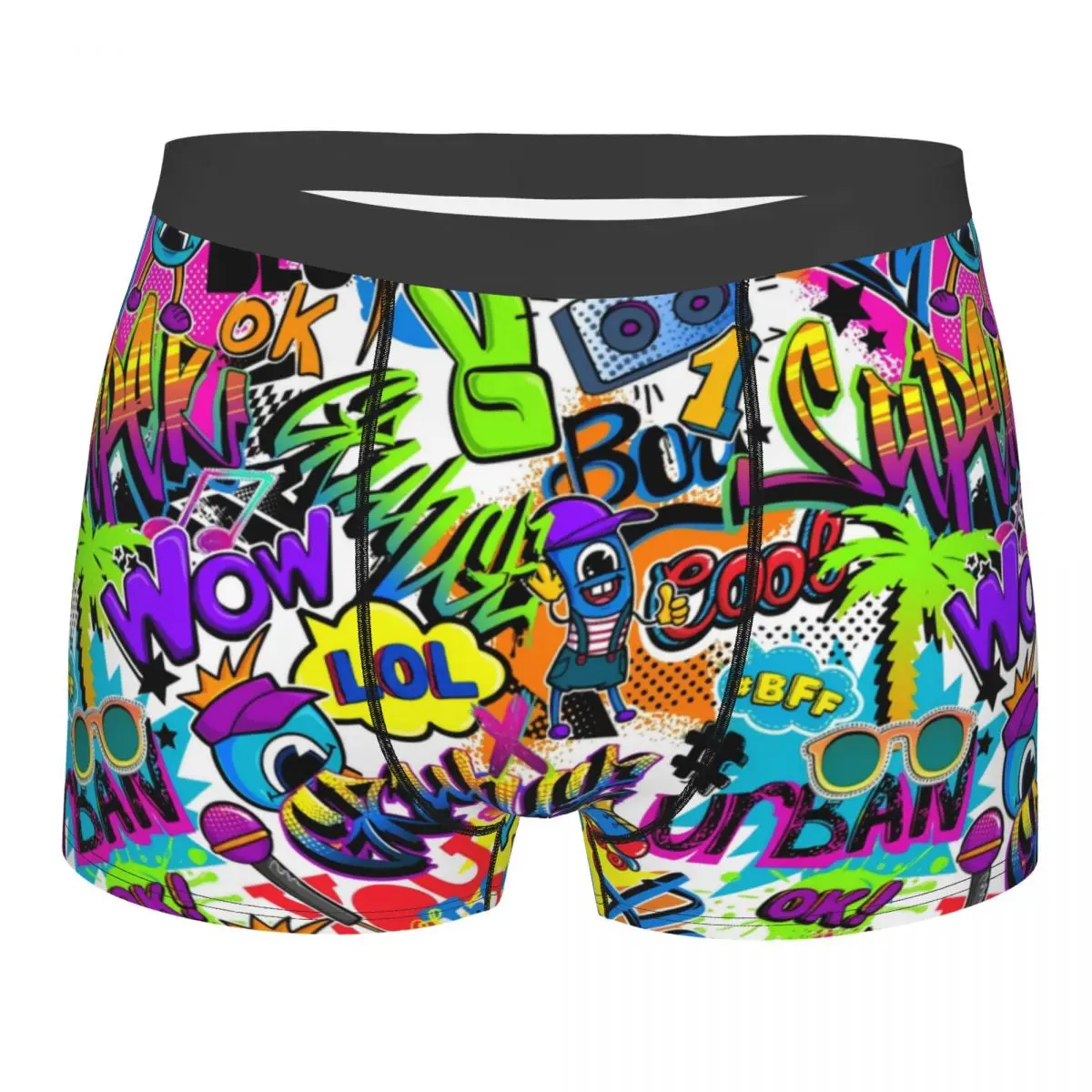 Custom Male Retro Comics Pattern With Palm Tree Graffiti Art Underwear Boxer Briefs Men Breathable Shorts Panties Underpants