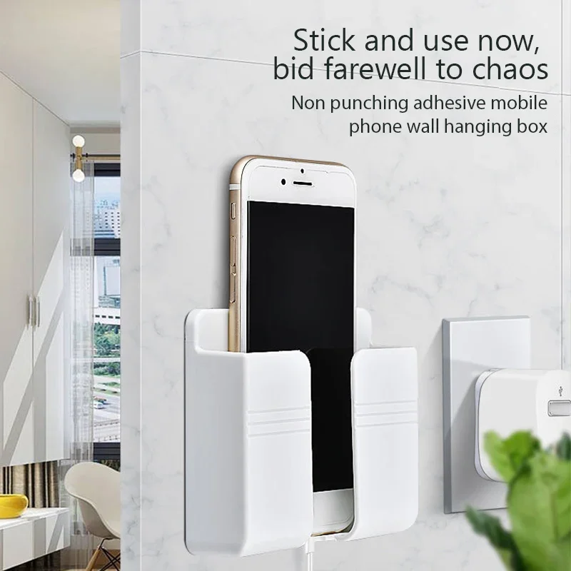 3 قطع جدار جبل حامل هاتف الأبيض لكمة الحرة جدار الهواتف المحمولة شحن حامل كسول لزجة التحكم عن بعد صندوق تخزين #3