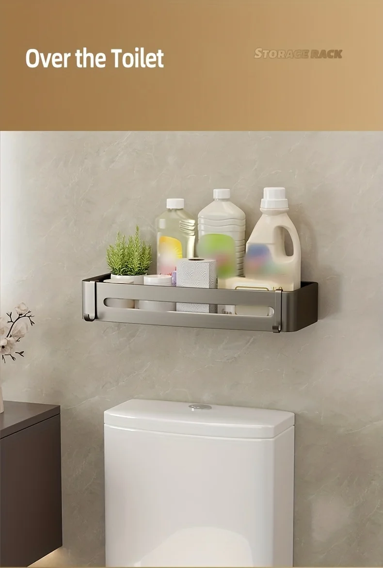 1 Stück nicht bohrendes Aluminium-Badezimmer-Aufbewahrungsregal – an der Wand montiertes Eckregal zur Aufbewahrung von Badezimmer-Shampoo-Duschgel-Kosmetik – Detail 15