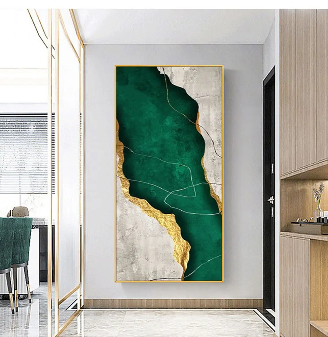 Green White Bright Color Heavy Textured Minimalist Hand Painted Oversize Abstract Art Brush Stroke Extra Large Painting Wall Art