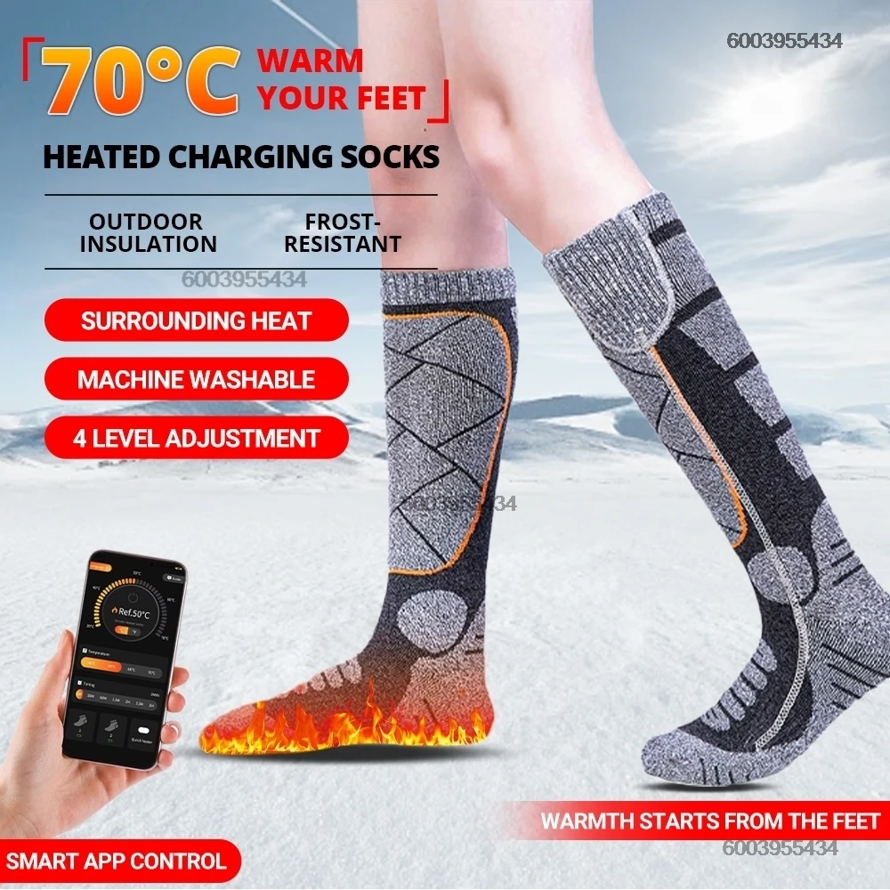 APP التحكم ساخنة الجوارب قابلة للشحن 5000mah تسخين كهربائي التزلج الجوارب الرياضة في الهواء الطلق جهاز تدفئة القدمين الشتاء الجوارب الحرارية #6
