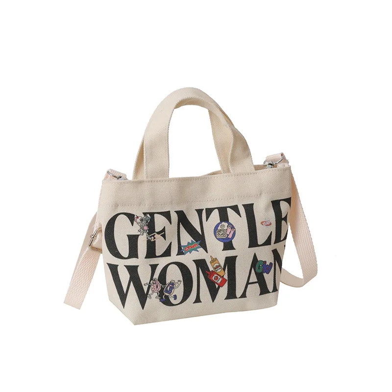 Large Capacity 2024 New Versatile One Shoulder Shopping Bag Canvas Commuter Tote Letter Bag Gentle Woman