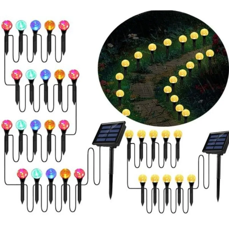 Outdoor Solar Lawn Lamp String 8 Lighting Modes 15/20/30LED Waterproof Landscape Festival Decoration Garden Yard Bubbles Lights