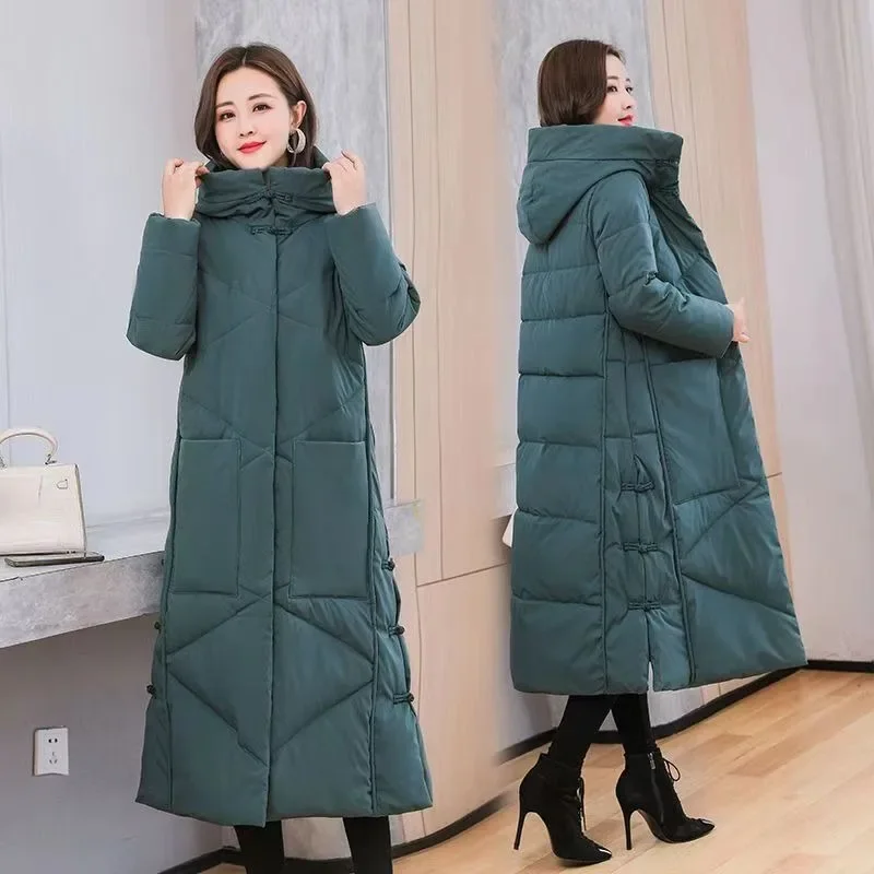 X-long Oversize Parkas Coat Korean Black Women's Padded Cotton Jacket Women Loose Over Knee Thicken Parka Down Jackets Coats