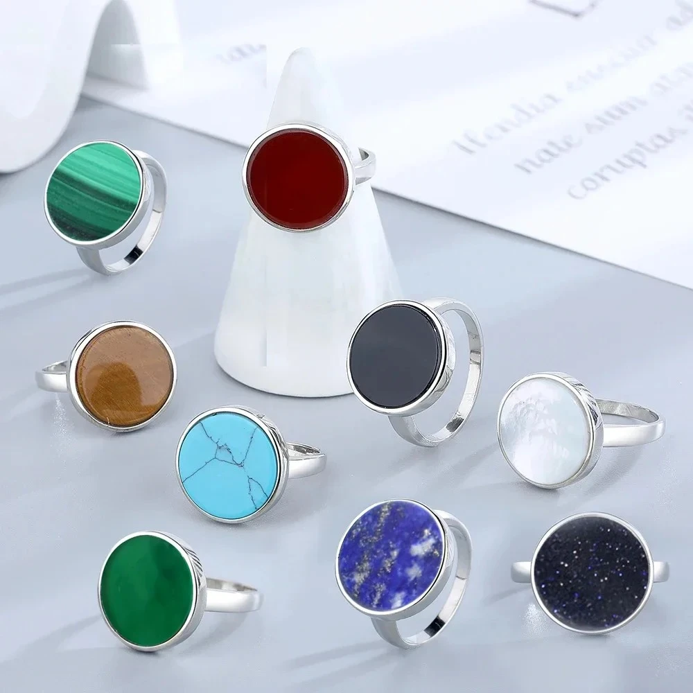 15MM Natural Stone Lapis Agate Malachite Brief Design Cute Ring Fine Jewelry for Women Perfect for Party & Daily Wear Rings