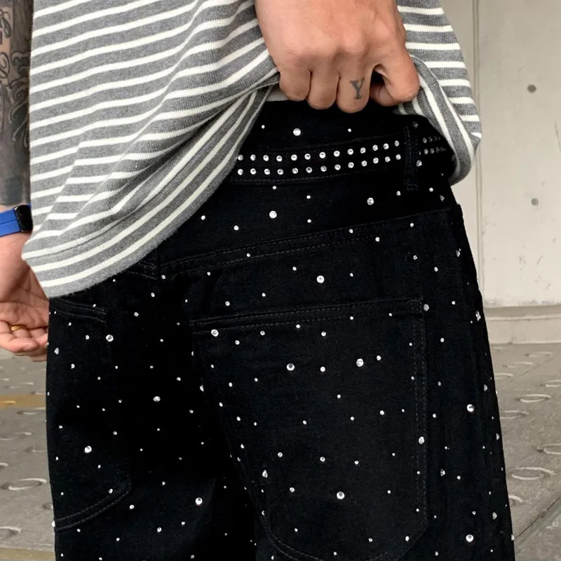 밝은 다이아몬드 넓은 다리 헐렁한 청바지 남성 streetwear 패션 힙합 느슨한 캐주얼 플러스 사이즈 특대 데님 청바지 바지 바지