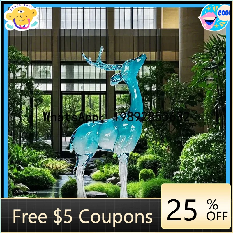 AB  Lawn Landscape Abstract Artwork Transparent Resin Outdoor Plum Blossom Deer Sculpture Floor Ornament