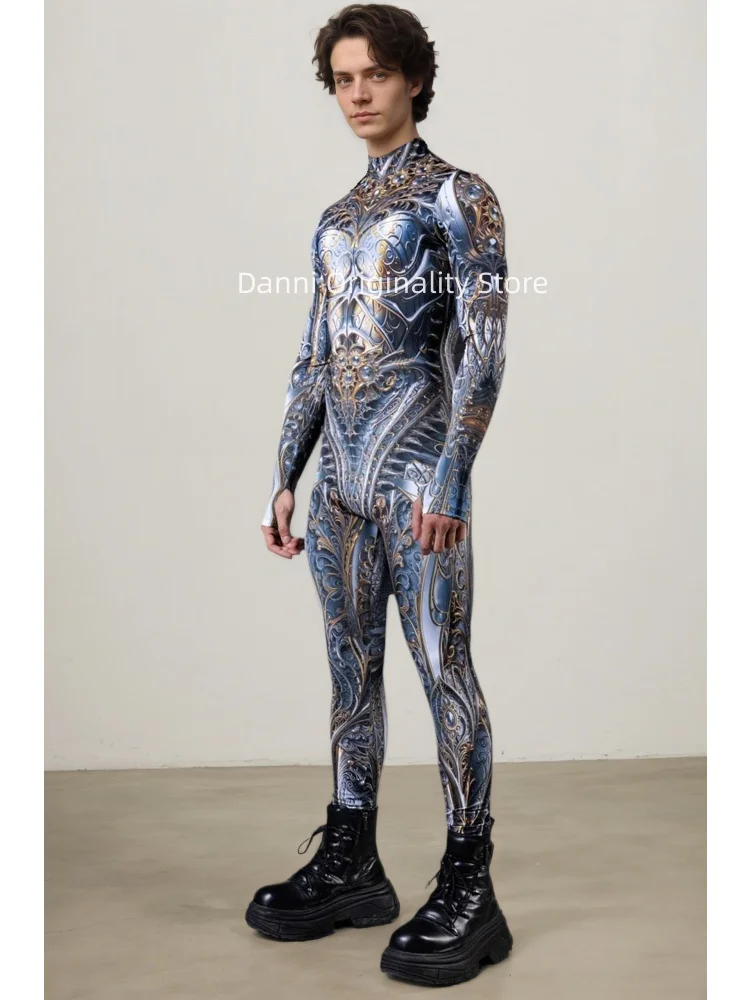 Retro Mechanical Armor 3D Print Bodysuit Couple Cosplay Costume Men Women Gothic Punk Masquerade Party Stage Show Cool Jumpsuit view 5