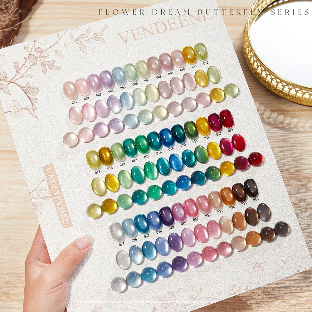 Vendeeni 36 colori/set Glitter Cat Eye Gel Smalto per unghie UV LED Shell Crystal Manicure Smalto per unghie con carta colorata TPO/HEMA gratuito