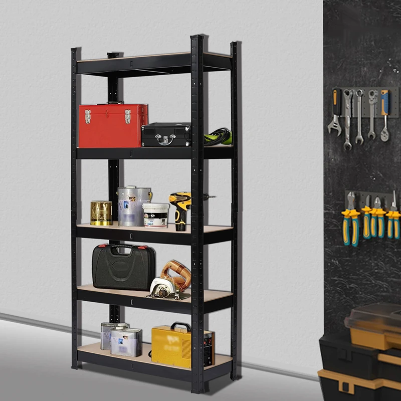 110 x 45 x 180cm 5 Tiers Powder Coated Storage Rack Black