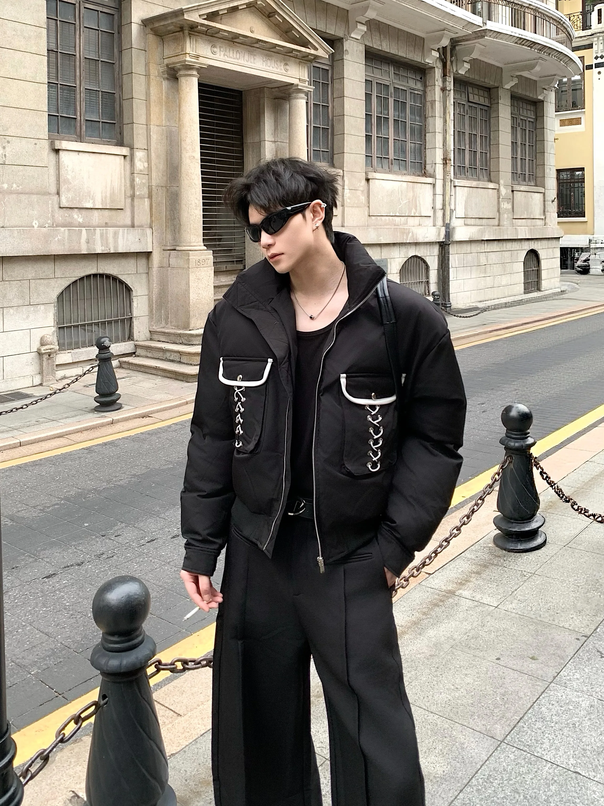 سترات رجالية جديدة لخريف 2025 بألوان متباينة وياقة واقفة سترات سميكة راقية معاطف باركاس أنيقة وسيم فضفاض مريح #2