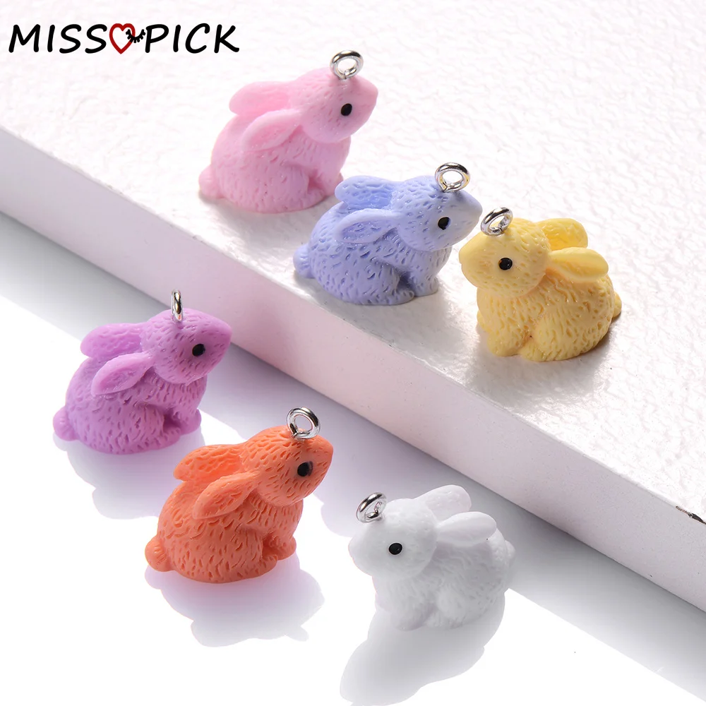 Dijes de resina coloridos para fabricación de joyas, colgantes de conejo, pendiente, collar, llavero, suministros de accesorios de regalo DIY, 16x21mm, 10 piezas