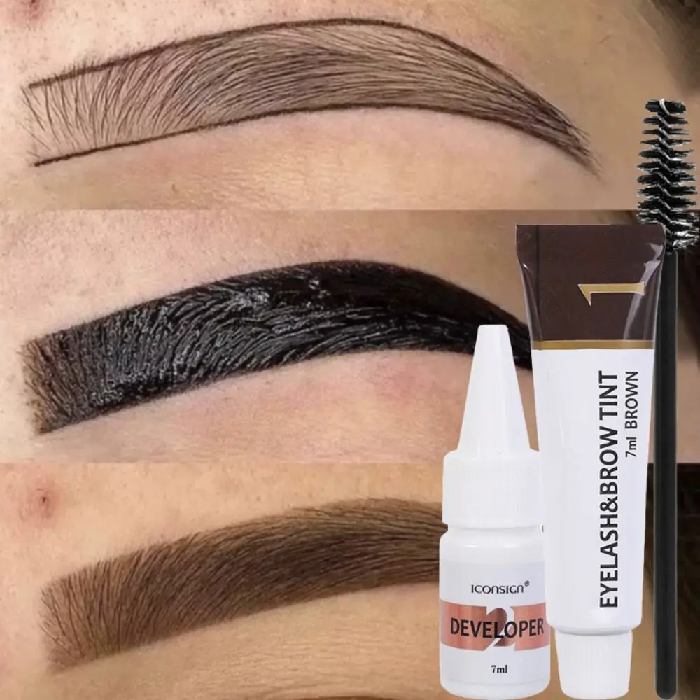 Semi Permanente Sobrancelha Dye Tint Kit, Cosméticos impermeáveis, Brow Enhance Fast Dye, Cílios Tint Dying, preto e marrom, 2 em 1