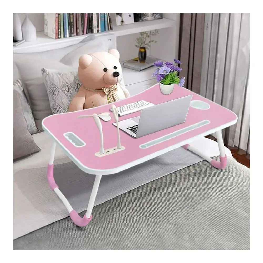 

Desk For Laptop With Cup Holder Phone Slot Ergonomic Foldable Computer Table W USB Fan Reading Light For Home Office