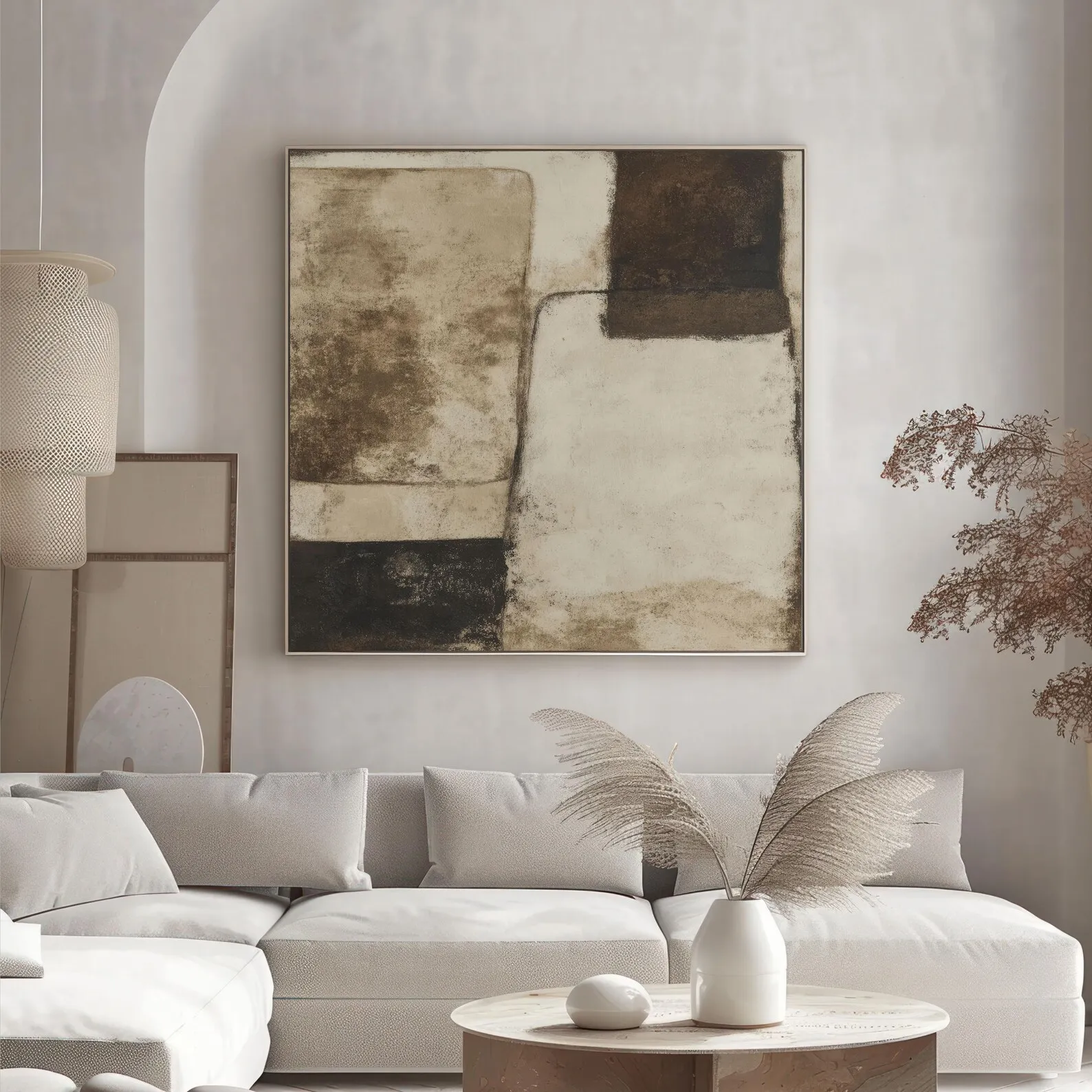 Mhemyo Original Abstract Hand Painted Oil Painting Brown Beige Wabi Sabi Wall Art Modern Neutral Japandi Living Room Home Decor