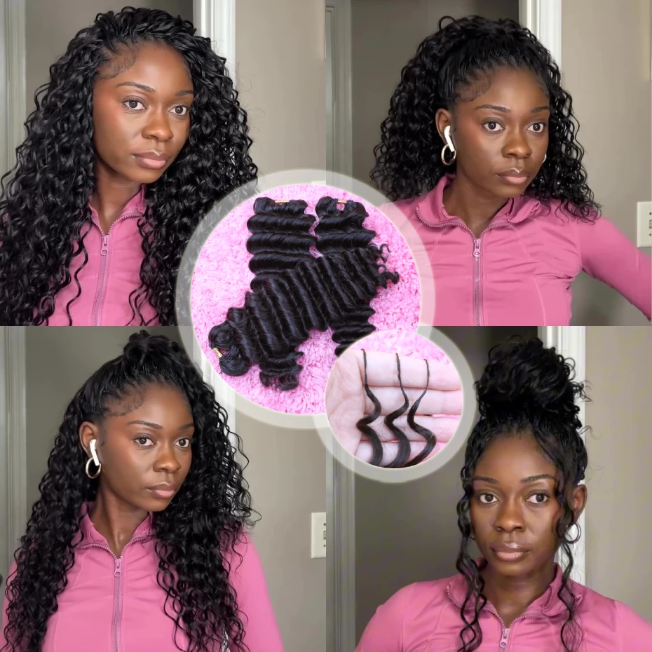 100% Human Hair Feather Crochet Miracle Knots Burmese Curly Raw Vietnamese Human Hair Bundles Pre Looped Burmese Curly Invisible Miracles Knot Pre-braided Black Crochet Hair Extension Free Shipping 18 20 22 24 Inches Bundles