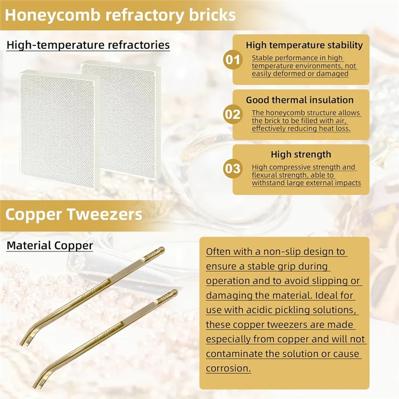 

ABKS-9Pcs Jewelry Soldering Block Kit 2 Honeycomb Blocks 3 Tweezers1 Copper Tong 1 Metal Clip 2 Storage Bag,Soldering