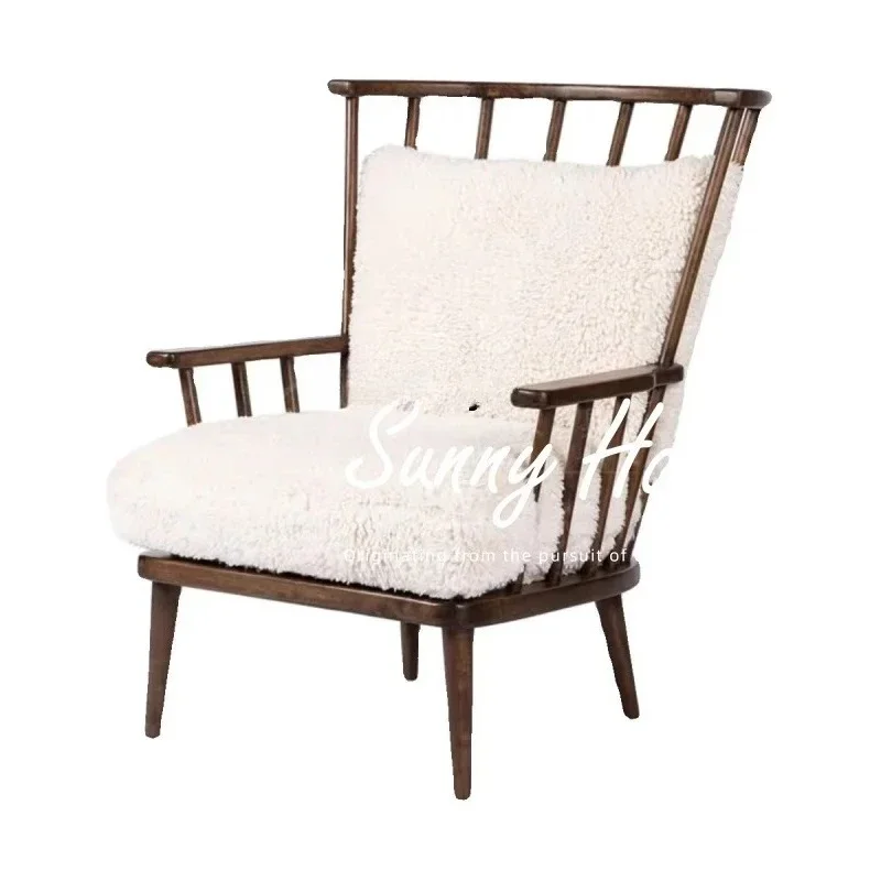 

French retro solid wood single sofa chair, American high-back homestay balcony single chair casual chair