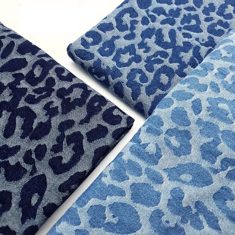 Yarn Dyed Jacquard Wash Denim Fabric Thick Leopard Fashion Coat Pants Bag Pillowcase Graduation Design Diy Cloth Sew Wholesale