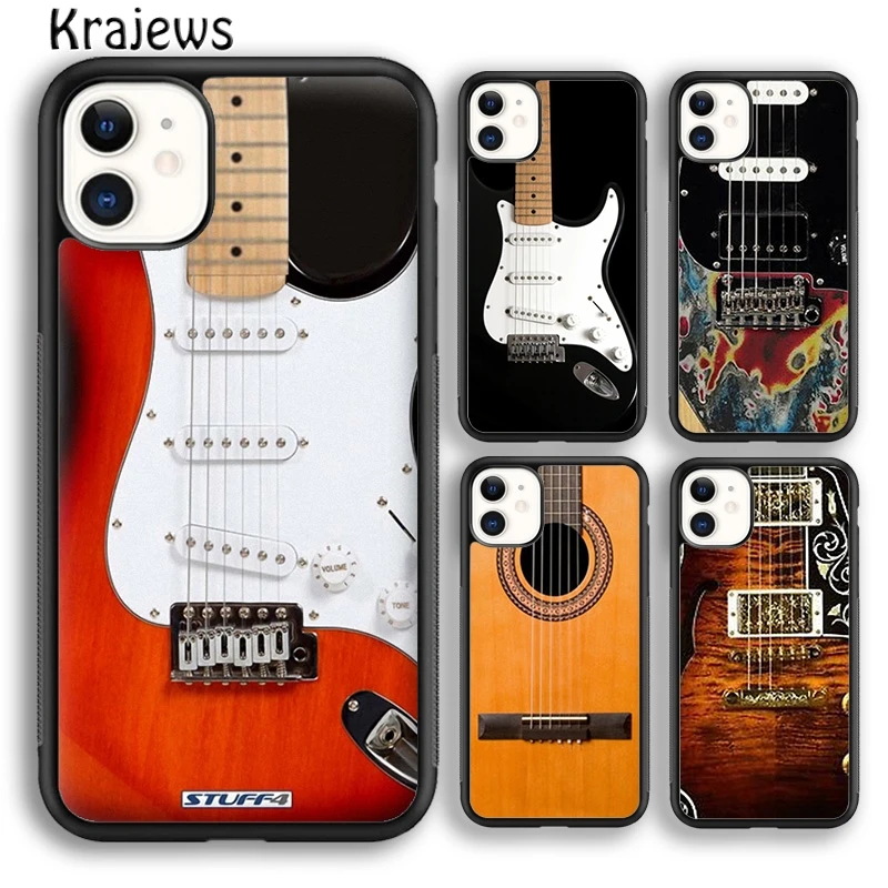 Krajews Wood Acoustic Electric Guitar Phone Case Cover For iPhone 16 15 14 plus XS XR 11 12 mini pro max coque Fundas