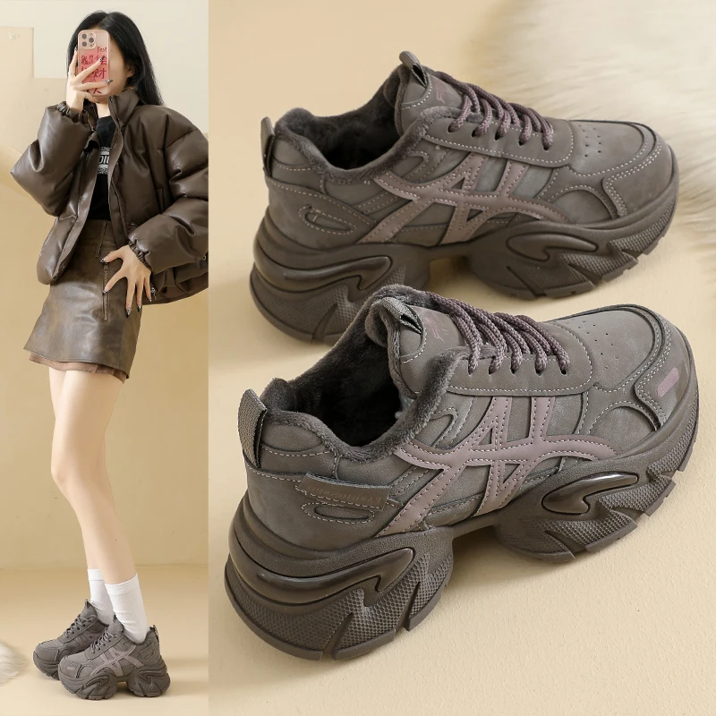 

Winter fleece-lined warm dad sneakers, women's sports shoes, L178-2