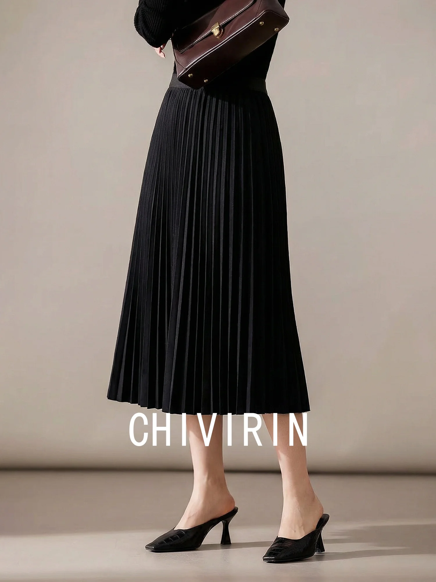 

Юбка Chivirin mat Sle с эластичной талией, женская, осенне-зимняя, новинка, драпированная, для повседневной носки, утягивающая, миди