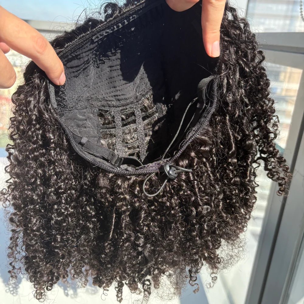 

Half Wig Glueless Burmese Pixi Curly 100% Human Remy Hair Seamless Flip Over Half Wig Full Machine Made Drawstring Headband Wigs